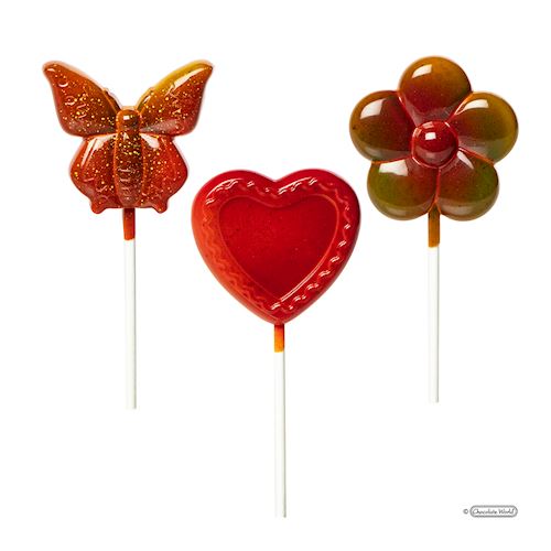 Chocoladevorm lolly vlinder + bloem + hart